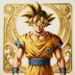 breathtaking detailed painting of goku ultra instinct, in intricate golden art nouveau ribbons, by ayami kojima, ruan jia and brom, 8 k, concept art, matte, sharp focus, rembrandt style