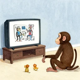 an illustration of monkeys watching tv in the style of basquiat by margaret wise brown