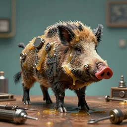 hardmesh retro futurist post - bank of glue as miniature of sticky wild boar standing on the table, fantasy digital art, thievery equipment, sculduggery, by kim jung gi, zabrocki, karlkka, jayison devadas