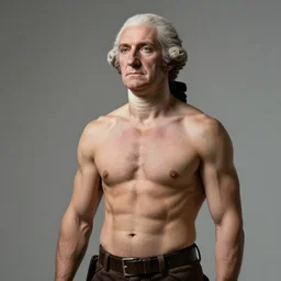 a modern day photo of a muscular, shirtless george washington. professional photo shoot, 8 5 mm lens, f 1. 8.