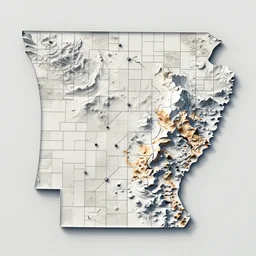 A map of the State of Arkansas depicting the counties, cities, and elevation