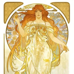 “2b fighting ajani goldmane in the style of Alphonse Mucha”
