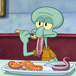 photograph of squidward tentacles eating at a kfc