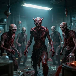 evil souls being produced in surreal sweatshop under fluorescent light hell, advanced, photorealistic, realistic, dramatic lighting, fantastic reality, by stefan bakałowicz, 8 k resolution