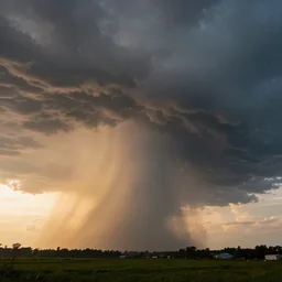 a photo of a supercell thunderstorm, illuminated from various angles by the setting sun, cinematic