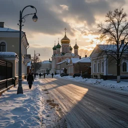 street in Russian city kazan at winter