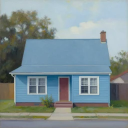 a small suburban house, dusty blue. beautiful painting by artgerm and greg rutkowski and lois van baarle