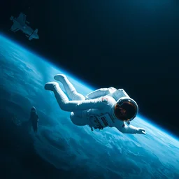 an astronaut swimming into space
