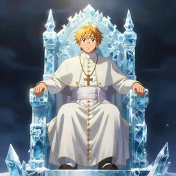 the pope sitting on a throne of ice drawn by studio trigger, in the style of Little Witch Academia, spiritual enlightenment,