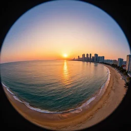 digital art beach city sunset beautiful fisheye lens