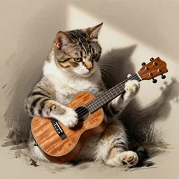 sketch of cat playing ukulele