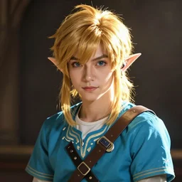 Stunning portrait of a young slightly feminin Link from the Legend of the Zelda. Art by Greg Rutkowski and Alphonse Mucha