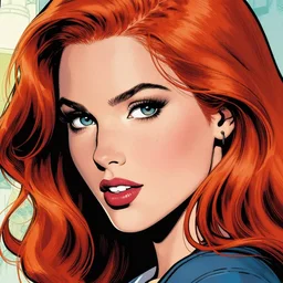 beautiful redhead woman, comic book art, closeup