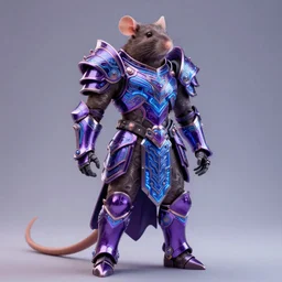 realistic rat paladin, full body, intricate and ornate purple and blue neon armor, trending on artstation, 4 k, hyperrealistic, high details, unreal engine 5 by artgerm