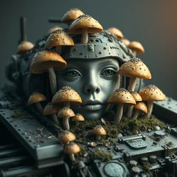 a bio - mechanical tank with mushrooms as camouflage highly detailed, cinematic, perfect face, cyberpunk, fine details, studio lighting, subtle shadows, art by katsuya terada and hieronymus bosch, photo - realism, hyper realism, octane render