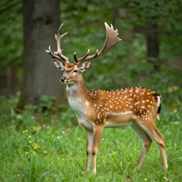 a beautiful spotted deer with rocket launchers in the woods, canon eos c 3 0 0, ƒ 1. 8, 3 5 mm, 8 k, medium - format print