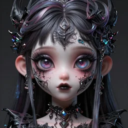 portrait of funny cute eyes goth princess, intricate abstract. intricate artwork, by tooth wu, wlop, beeple, dan mumford. concept art, octane render, trending on artstation, greg rutkowski very coherent symmetrical artwork. cinematic, key art, hyper realism, high detail, octane render, 8 k, iridescent accents
