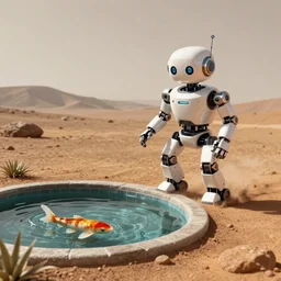 a computer generated image of a robot on the martian surface driving up to a koi pond, a computer rendering by thota vaikuntham, cgsociety, space art, uhd image, rendered in maya, vray tracing
