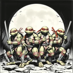 gothic 4 teenage mutant ninja turtles by james gurney, moebius and bruce penningtonn
