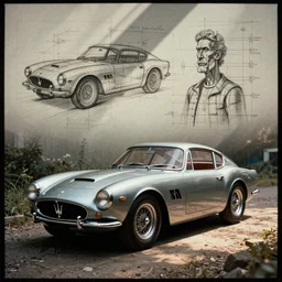 cinematic 1 6 mm film, moebius and ralph mcquarrie concept art, maserati tipo 1 5 1, technical drawing