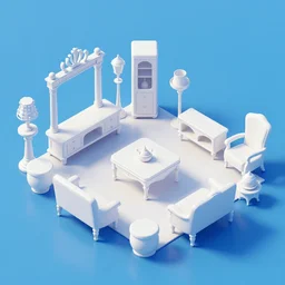 carnival , isometric game art, white furniture, bright, artstation, highly detailed, cinematic lighting + masterpiece