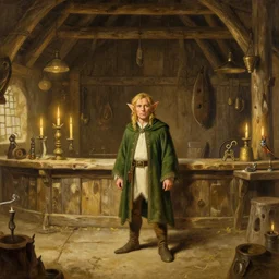 an elf in a tavern that looks like it's from lord of the rings and bazaar, painting by ralph mcquarrie, ultrawide angle, f 1 6, golden ratio, f 3 2, well composed, cohesive