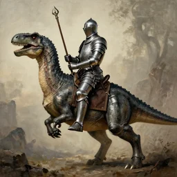a knight riding a dinosaur in full armor, beksinski