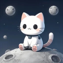cute little robotcat sitting on the moon, fantasy, concept art, artstation, tyler edlin, feng zhu, mark brooks, thomas karpi