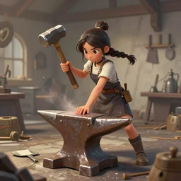 blacksmith cute girl hitting with a hammer, anvill, #epicdigitalart #illustration, #wideangle, #masterpiece, #dynamicwideperspective, #anatomyskills, #outstandingdetail, #illustration, #colorgrading, #LUTs, #octanerender, #redshift, #simulation, #greatcomposition, by sixmorevodka studio