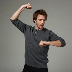 richard iv the roman king, excited real human wearing cashmere shirt, soft studio lighting, sigma lens photo, he is dancing