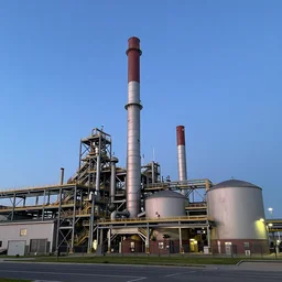 factory, blue sky, summer evening, kenton nelson