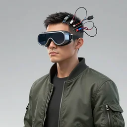 a male cyberpunk, goggles, bomber jacket, with electrical wires and computer cables coming from his head, by jeremy mann, james jean and agnes cecile, and dave mckean, ashley wood, ink drips, paint smears, digital glitches, glitchart