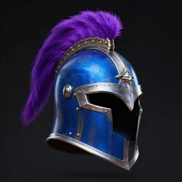 Beautiful Blue Armet Helmet,with purple plume, rpg, digital art, dark background, runescape, skyrim, final-fantasy, trending on ArtStation