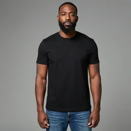 a black man without air, black rapper beard, black shirt, jean