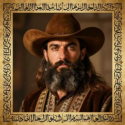 bearded cowboy, persian folkore artstyle, portrait, calligraphy border