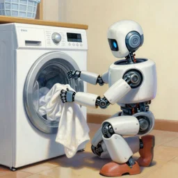 detailed painting of a robot doing laundry, artstation