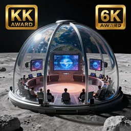 Video game tournament taking place on the moon with a glass dome habitat the Earth is visible in the background over the horizon. 4K Cinematic, Award winning, ultra high resolution, intricate details, UHD 8K