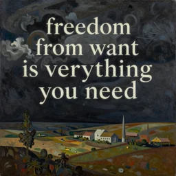 an abstract surreal painting visualizing the phrase - freedom from want is everything you need in the style of max ernst, rene magritte