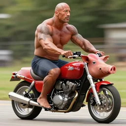 dwayne the rock johnson riding a hog