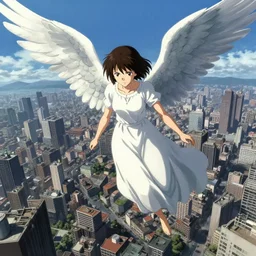 detailed, sharp, an angel floating above a city by Junji Ito, One point perspective, dutch angle digital art, illustration, trending on artstation, HD, 8K, highly detailed, good lighting, beautiful, epic, masterpiece