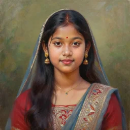 portrait of a beautiful teen assamese ethnic north east india, oil painting,