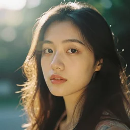 a hyper realistic portrait photography of a woman. 35mm film. cinematic. warm light. lens flare. detailed. high quality.