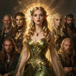 female elf sorcerer, royo, klimt, miro, vallejo, frazetta, giger, whealan