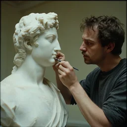 sculptor carving a human out of marble, marble statue, art, creativity, film scene
