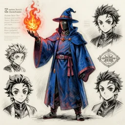 a pencil smear sketch of a plague doctor with a blue wizard robe holding his right hand out with fire coming off of it, as a d & d character, blue robe, magical, red highlights, hip hop aesthetic, concept sheet, painting by gaston bussiere, demon slayer, akiri toriyama, dramatic lighting, professional manga style, anime
