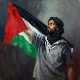 dramatic oil painting of freedom for palestine, red green white black