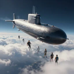 A submarine flying up to space through the clouds. Craig Mullins, Dylan Cole, Liang Mark, Darek Zabrocki, Finnian MacManus, Sung Choi, Ruan jia, Albert Bierstadt Greg Rutkowski, Cinematic Keyframe Environmental & Architectural Design Concept Art, Trending on ArtStation