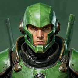 the doomslayer with green armor as a realistic scifi cyberpunk knight, closeup portrait art by donato giancola and greg rutkowski, vintage retro scifi, realistic face, digital art, trending on artstation, symmetry!!