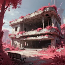 a beautiful hyperdetailed render of waiting room building architecture abandoned unfinished building nature by etel adnan, sunlight vice city infrared biopunk azeroth laser dramatic lighting postcyberpunk extraterrestial tundra fantasy studio ghibli, archdaily, wallpaper, highly detailed, trending on artstation.