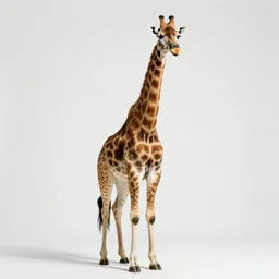 elderly giraffe, studio photography, full body, isolated on a pure white background, centered, entire subject in frame, sharp focus, soft studio lighting